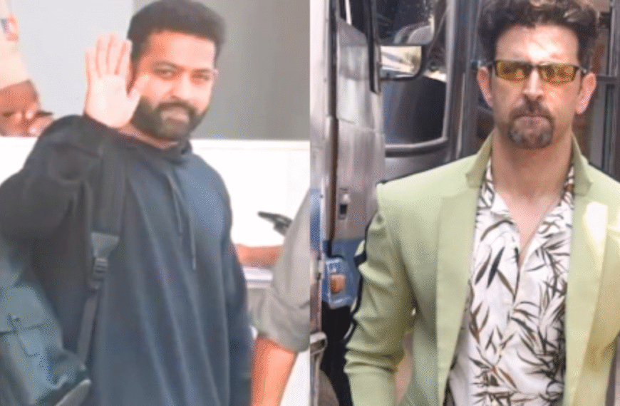 Hrithik Roshan sends colorful Naatu Naatu billboard to Jr NTR in Hyderabad as part of War 2 promotional face-off.